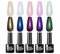 Imtiti Perle Vernis Semi Permanent Set, 5 Couleurs Transparent Coquillage Chatoyant Gel Nail Polish Bleu Pourpre Rose Or Vert Nacré Vernis Gel UV Avec Vernis Gel Noir Printemps Eté 6ML
