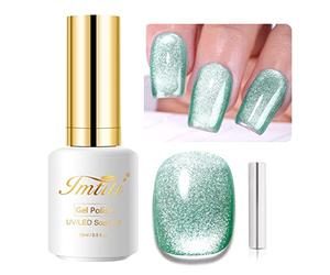 IMTITI Vernis à ongles gel UV vert clair 15 ml 9D caméléon holographique Vernis à ongles magnétique à paillettes œil de chat Gel UV LED Soak Off avec 1 aimant