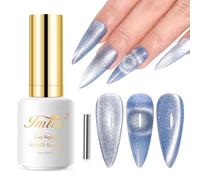 Imtiti Vernis Semi Permanent Magnétique, 15ML Bleu Holographique Pailleté Cat Eye Vernis Gel UV Avec Aimant Cateye Gel Nail Polish Cristal Glitter Galaxy Vernis À Ongles Gels Art Kit