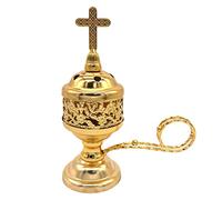 Imtrub Brûleur d'encens en métal | Encens brûlant avec Croix en métal | Petit brûleur d'encens au Bois en Argent catholique encensoir en Laiton distillateur plaqué pour l'église et la