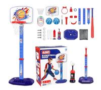 Imtrub Cerceau de Basket-Ball pour Tout-Petit à l'intérieur, Ensemble de cerceaux de Basket-Ball - 4 en 1 pour Tee Baseball Stand Hauteur réglable | Jeu de Balle des Jouets de Sport d'intérieur
