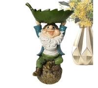 Imtrub Distributeur De Nourriture pour Oiseaux D'Extérieur, Distributeur À Oiseaux Lutin, Décorations Jardin avec Statuette Nain et Feuille - Baignoire Extérieure pour Terrasse, Pelouse, Patio ou