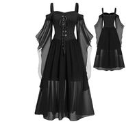Imtrub Robe de sorcière - Costume de la Renaissance, costume gothique à épaules dénudées avec manches papillon pour festival, fête, théâtre, réunion de famille, spectacle de scène