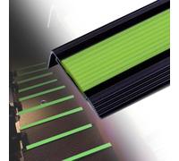 IMUNKT 100cm Nez De Marche avec Lumineuse, Protecteur De Bord D'escalier en Aluminium, Antidérapante Profilé D'escalier Intérieur Extérieur Facile À Coller(Black+Green,W50mm)