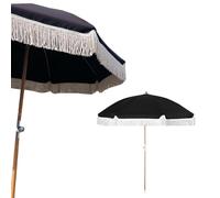 IMUNKT 160cm Parasol De Patio Extérieur avec Franges, Noir Parasol De Plage, Parasol Inclinable Boho, Protection UV Imperméable, 8 Baleines(1.6m(5ft))