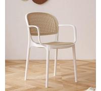 IMUNKT Rotin Chaises De Salle À Manger, Chaise Empilable Avec Accoudoirs, Chaise De Cuisine En Plastique, 45cm, Chaise Naturel Pour Salon, Jardin, Balcon(White)