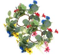 IMUSINICE 2pcs Anneaux de Bougies de Couronne Petites Marguerites et Feuilles, Décor Rustique en Tissu PE, Résistant Mariage ou Fête