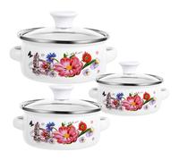 IMUSINICE Casseroles Émaillées à Fond Plat Lot de 3 Double Anse, Mini-Marmites pour Nouilles Instantanées, Ensemble 12-14-16 CM, Cuisson Légère et Résistante, pour Soupe et Œufs