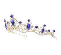 IMUSINICE Couronne Diadème Baroque pour Femme Serrage-Tête Mariage en Alliage Doré Strass Bleus Petit Diadème Léger et Solide Accessoire Coiffure Nuptiale pour Mariage Fête et