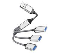 IMUSINICE Répartiteur USB à 3 Voies Portable en Alliage D'aluminium Argenté 5v/2a sans Pilote pour Ordinateur Portable et Caméra, Câble D'extension USB Multiple Compact et Pratique