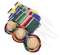 IMUSINICE Set de 6 Pièces Décoration Bouteille Vin Style Mexicain Mini Chapeaux en Paille et Foulards en Coton pour Fêtes, Mariages et Ambiance Festive