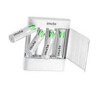 imuto Piles Rechargeables AA LiFePO4 Lot de 4 avec Chargeur Rapide, 2000 mWh Haute capacité 1,5 V Tension constante Double A Pile, 1600+ Cycles Longue durée Piles AA LiFePO4 avec Chargeur Ultra-Fin