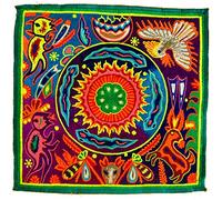 ImZauberwald Hikuri San Pedro Peyote Meskalin Cactus Écusson brodé à la main avec inscription « Huichol Elements » 20 cm, Huichol Quattro Stagione, L