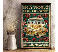 In A World Full Of Roses Be A Sunflower Hippie Van Flower Poster en métal 20,3 x 30,5 cm