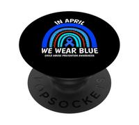 « in April We Wear Blue Shirt » - Sensibilisation à la prévention Contre Les abus des Enfants PopSockets PopGrip Adhésif