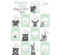 In English - 12 Milestone Cards - Baby's First Year - Blue Green Animal Theme