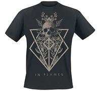 IN FLAMES Skull Unisexe T-Shirt Manches Courtes Noir 100% Coton Regular/Coupe Standard