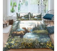 In forêt Linge de Lit 3 Pièces Microfibre résistante 3D Imprimée Respirante Nature landscape watercolor Parure de Lit avec Fermeture Éclair Ultra Douce for Chambre à Coucher Single（140x200cm）