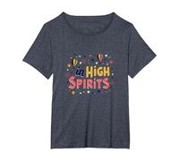 in High Spirits : Joyful Hot Air Balloon Celebration T-Shirt, Femme Grandes Tailles, Bleu Chiné, 1X