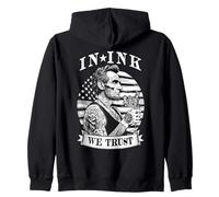 in Ink We Trust Tatouage Humoristique avec Encre Lincoln Drapeau USA Sweat à Capuche