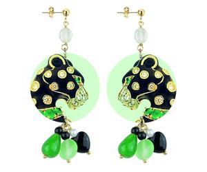 IN Lebole The Circle Special Collection Grandes Boucles d'oreilles Panthère Noire en Laiton Unica Laiton Agate, Unica, Laiton, Agate