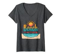 in My Beach : Tropical Paradise Summer Vacation T-Shirt avec Col en V, Femme, Chiné Foncé, L