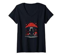 in My Element : Aventure fantaisiste dans la forêt de Champignons T-Shirt avec Col en V, Femme, Noir, M
