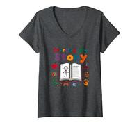 in My Kindergarten Era: Commencer Mon Histoire T-Shirt avec Col en V, Femme, Chiné Foncé, M