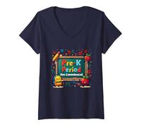 in My Pre-K Era: Period Has Commenced Fun School Citation T-Shirt avec Col en V, Femme, Bleu Marine, XL