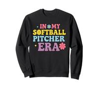 in My Softball Pitcher Era Groovy Fastpitch Gamer Girls Sweatshirt