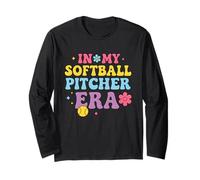 in My Softball Pitcher Era Groovy Fastpitch Softball Girls Manche Longue