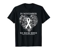 in November We Wear White Lung Cancer Awareness Heart Flower T-Shirt