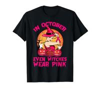 in October Even Witches Wear Pink Breast Cancer Awareness T-Shirt Graphique avec Valeur