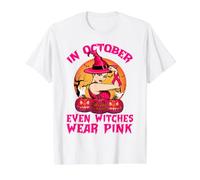 in October Even Witches Wear Pink Breast Cancer Awareness T-Shirt Graphique avec Valeur
