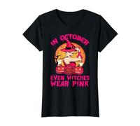 in October Even Witches Wear Pink Breast Cancer Awareness T-Shirt Graphique avec Valeur