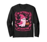 in October We Wear Pink Breast Cancer Ghost Halloween Manche Longue