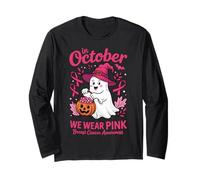 in October We Wear Pink Breast Cancer Ghost Halloween Manche Longue