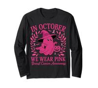 in October We Wear Pink Breast Cancer Ghost Halloween Manche Longue