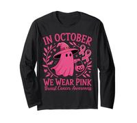 in October We Wear Pink Breast Cancer Ghost Halloween Manche Longue