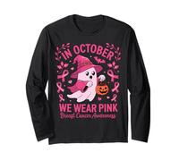 in October We Wear Pink Breast Cancer Ghost Halloween Manche Longue