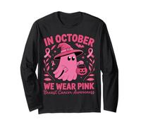 in October We Wear Pink Breast Cancer Ghost Halloween Manche Longue