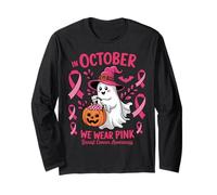 in October We Wear Pink Breast Cancer Ghost Halloween Manche Longue