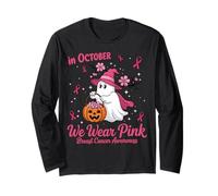 in October We Wear Pink Breast Cancer Ghost Halloween Manche Longue
