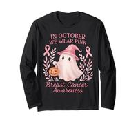 in October We Wear Pink Breast Cancer Ghost Halloween Manche Longue