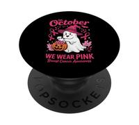 in October We Wear Pink Breast Cancer Ghost Halloween PopSockets PopGrip Adhésif