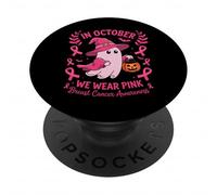 in October We Wear Pink Breast Cancer Ghost Halloween PopSockets PopGrip Adhésif
