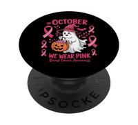 in October We Wear Pink Breast Cancer Ghost Halloween PopSockets PopGrip Adhésif