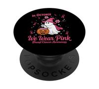 in October We Wear Pink Breast Cancer Ghost Halloween PopSockets PopGrip Adhésif