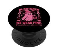 in October We Wear Pink Breast Cancer Ghost Halloween PopSockets PopGrip Adhésif