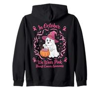 in October We Wear Pink Breast Cancer Ghost Halloween Sweat à Capuche